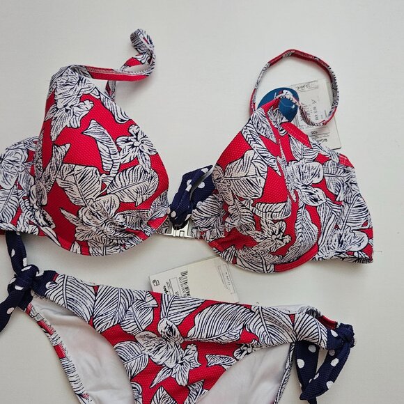 Enfasis Swimweare Bikini Set multway Red Blue Floral, top size 105B, bottom 4 - Picture 2 of 10